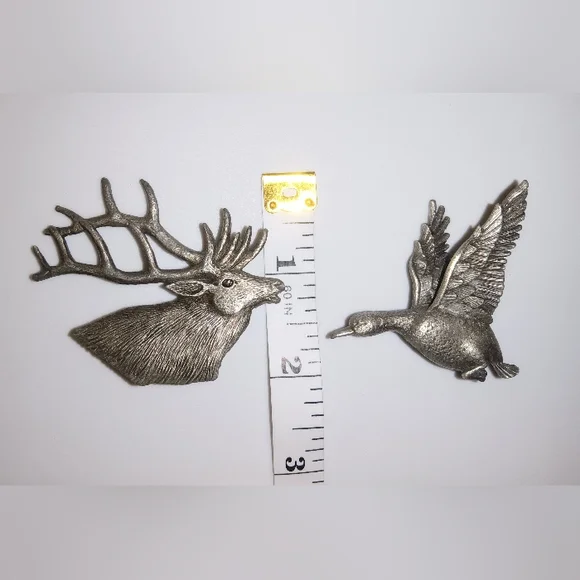 Lot 2 Pewter Animal Nature Pin Brooch Goose Duck Buck Deer - Picture 5 of 6